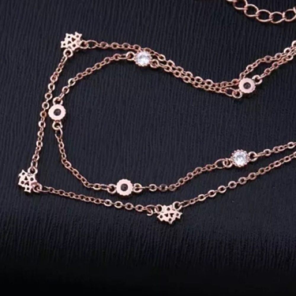 Rose Gold Diamond Double Chain Bracelet - Picture 4 of 5